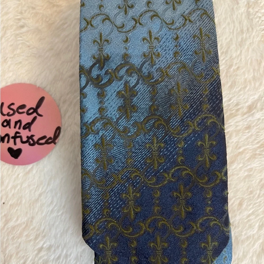 Wembley Blue and Gold Patterned Tie - Picture 2 of 5